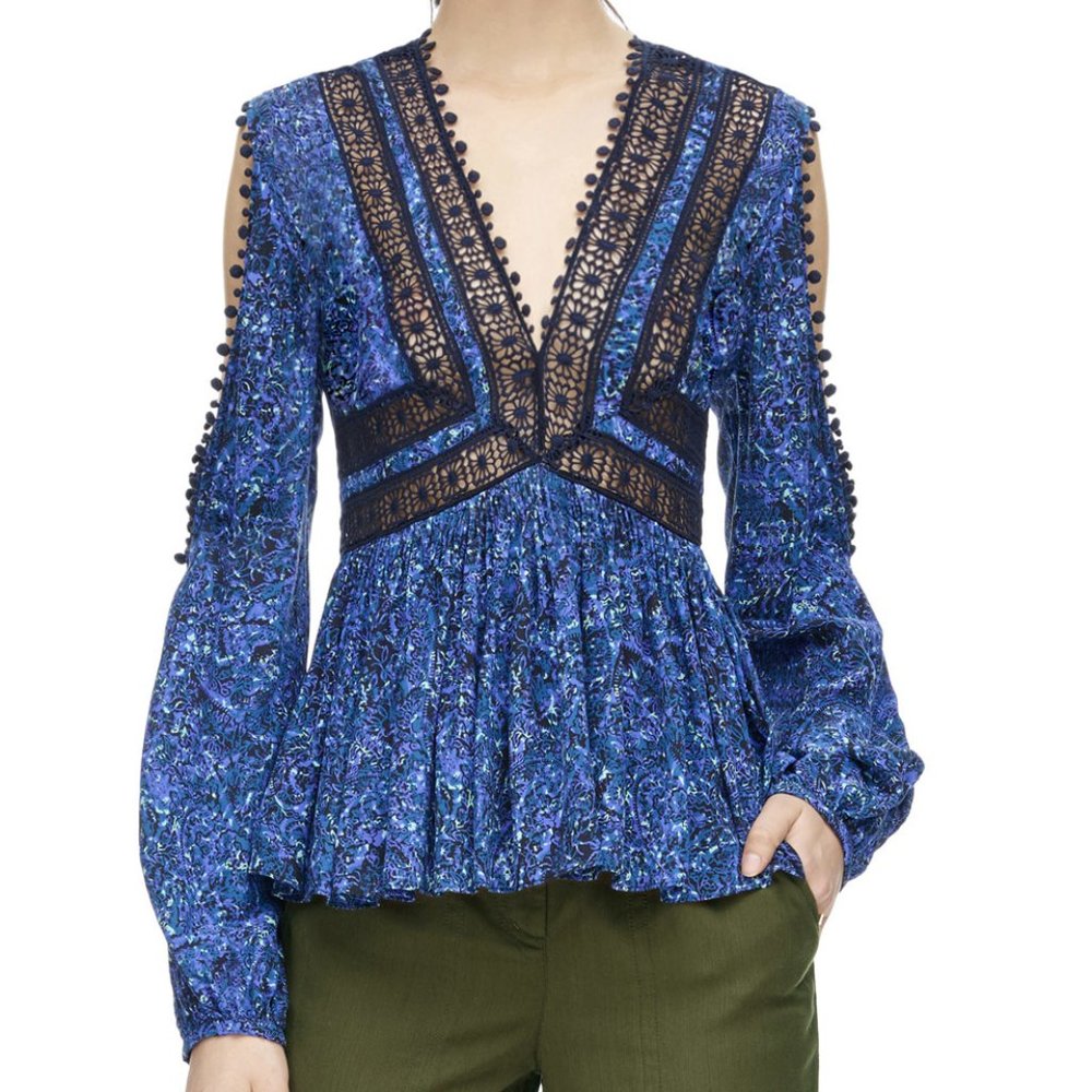Rebecca Taylor Cold Shoulder Floral Print Blouse